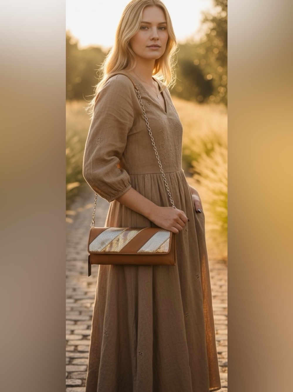 Stylish Tan and Gold Women's Bag NWT